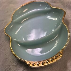 Elegant Gold-Trimmed Blue Decorative Dish